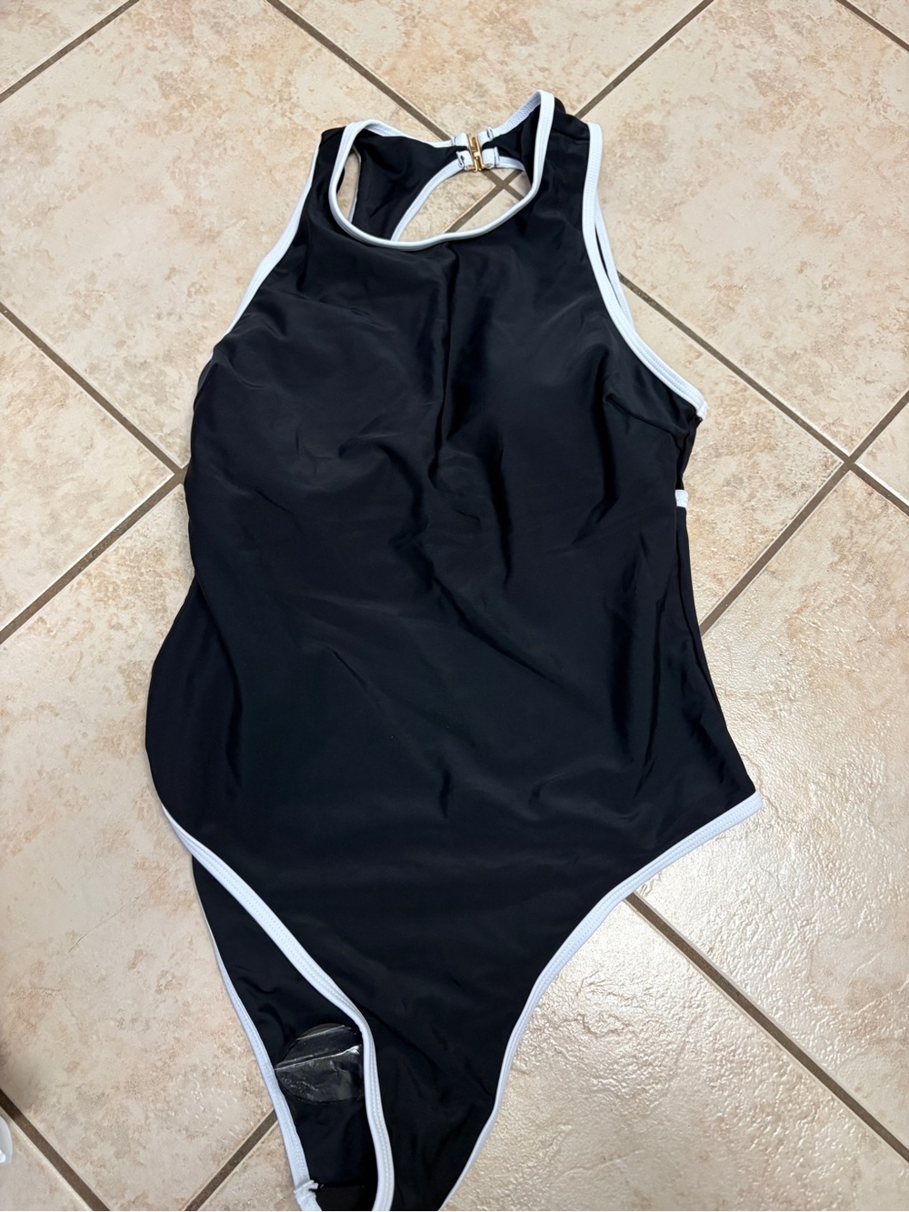 SHEIN Black One-Piece Swimsuit with White Trim